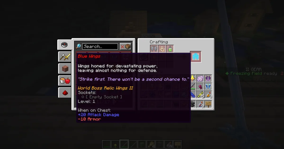 Three elytra side by side labeled Speedster, Tank, Glass Cannon, with a stat comparison