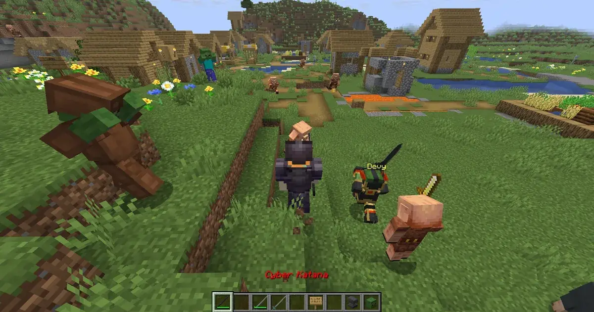 A Rift structure mid-event: guards converging, a boss landing in a channeled summon effect, a player and their Deviant standing ready